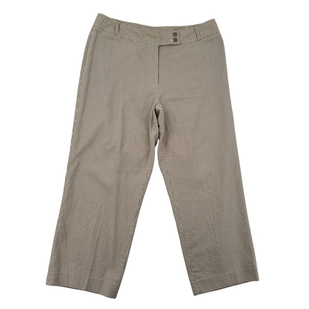 Judith Hart Collection Tan Striped Wide Leg Crop Pants Womens 14 Cotton 100%